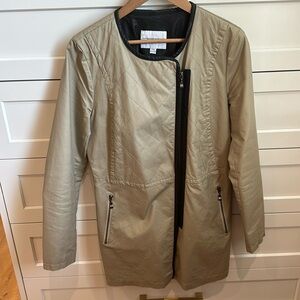 Rain coat with “leather” trim